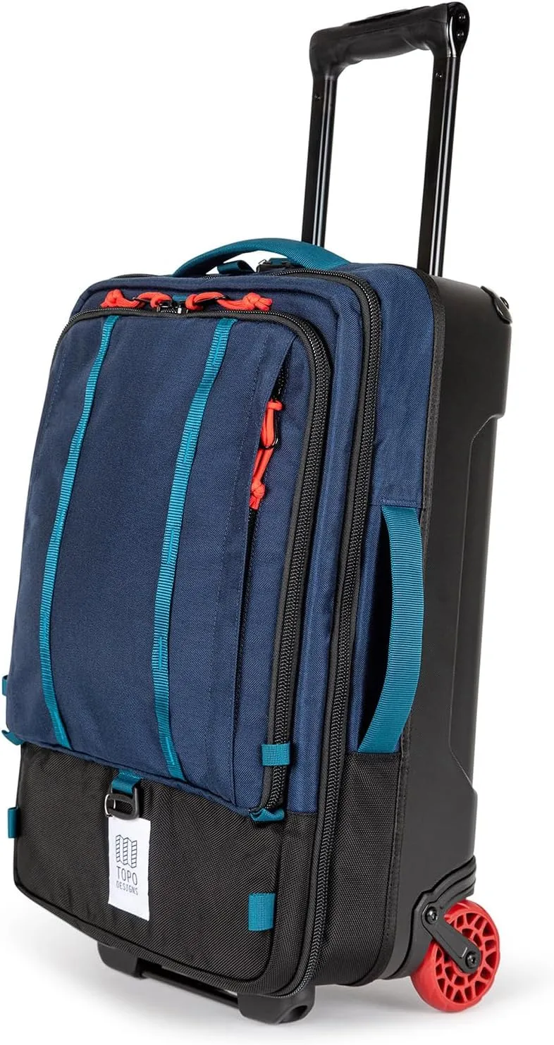 Topo Designs Global Travel Roller Bag Suitcase, Carry-On Friendly, 3 Carry Options, Smooth Heavy Duty Wheels, Telescoping Handle, Designed in Denver CO USA, 2024 Model (Navy)