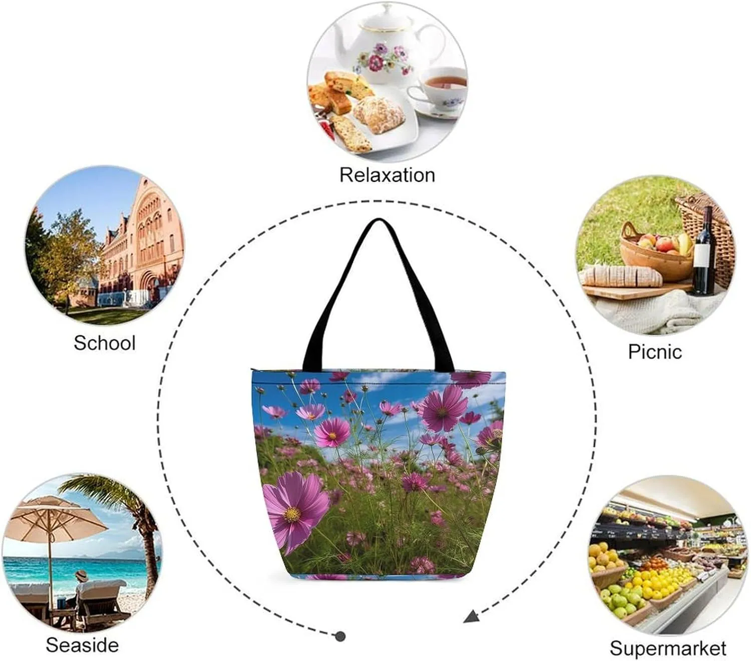 Tote Bag for Women Grocery Bag Hearts Foldable Shopping Bags Reusable Large Tote Bag