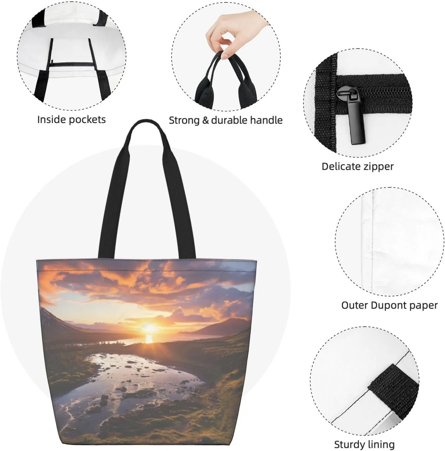 Tote Bag for Women Grocery Bag Reusable Shopping Bag Bird resting on branch Handbag Foldable Shoulder Bag