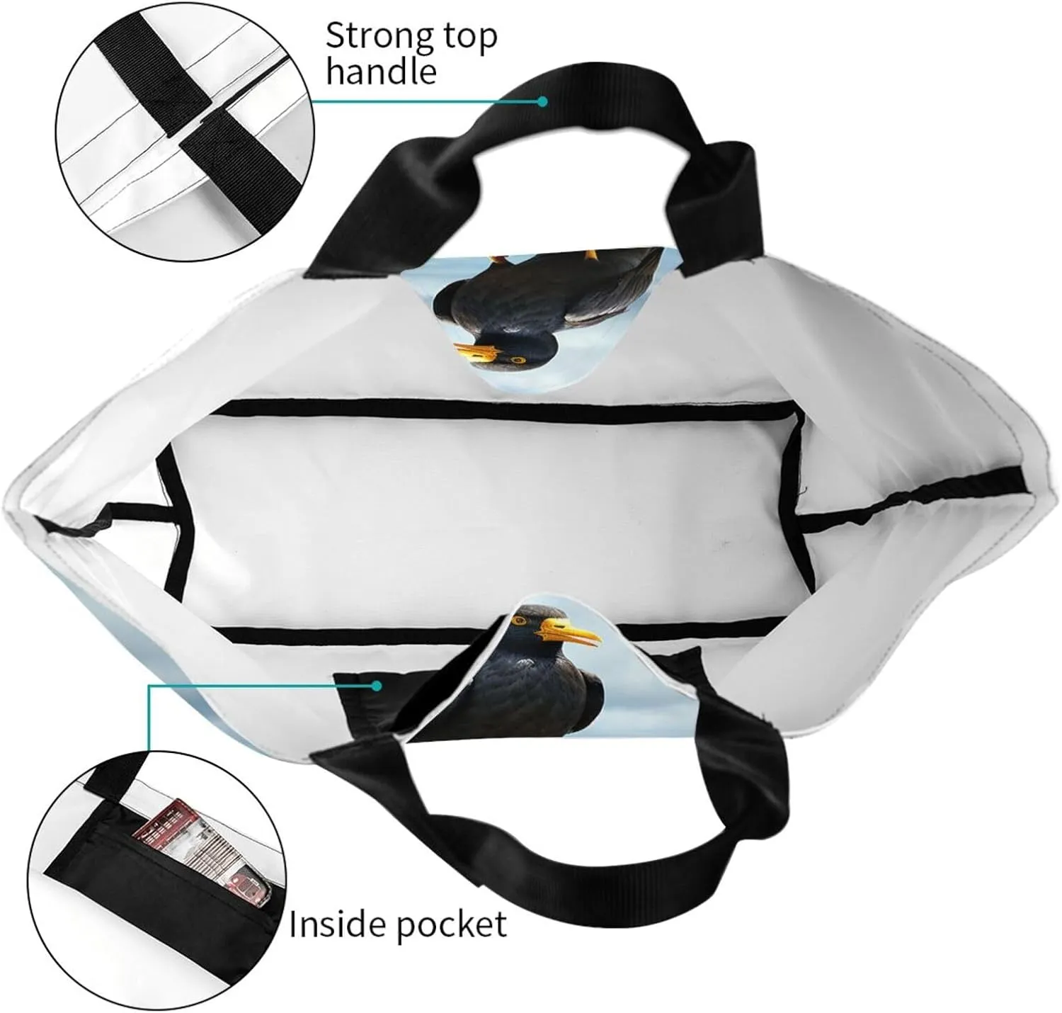 Tote Bag for Women Grocery Bag Reusable Shopping Bag Bird resting on branch Handbag Foldable Shoulder Bag