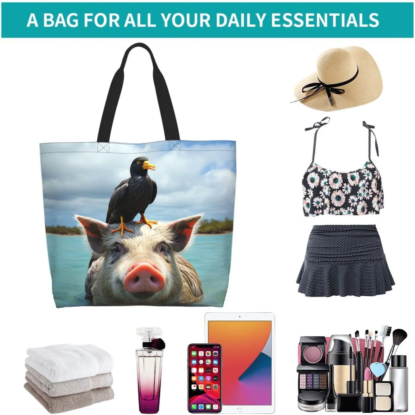 Tote Bag for Women Grocery Bag Reusable Shopping Bag Bird resting on branch Handbag Foldable Shoulder Bag