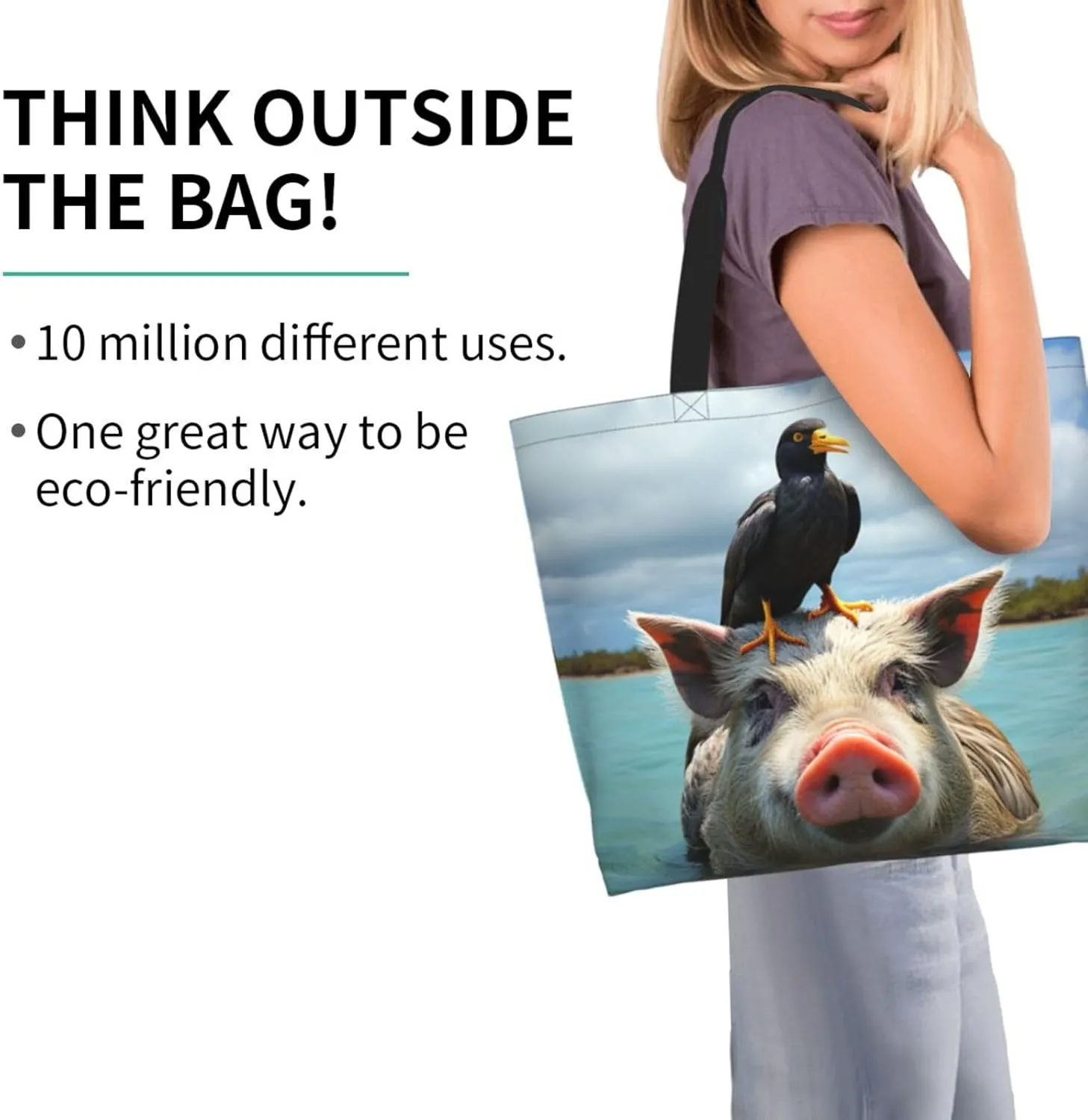 Tote Bag for Women Grocery Bag Reusable Shopping Bag Bird resting on branch Handbag Foldable Shoulder Bag