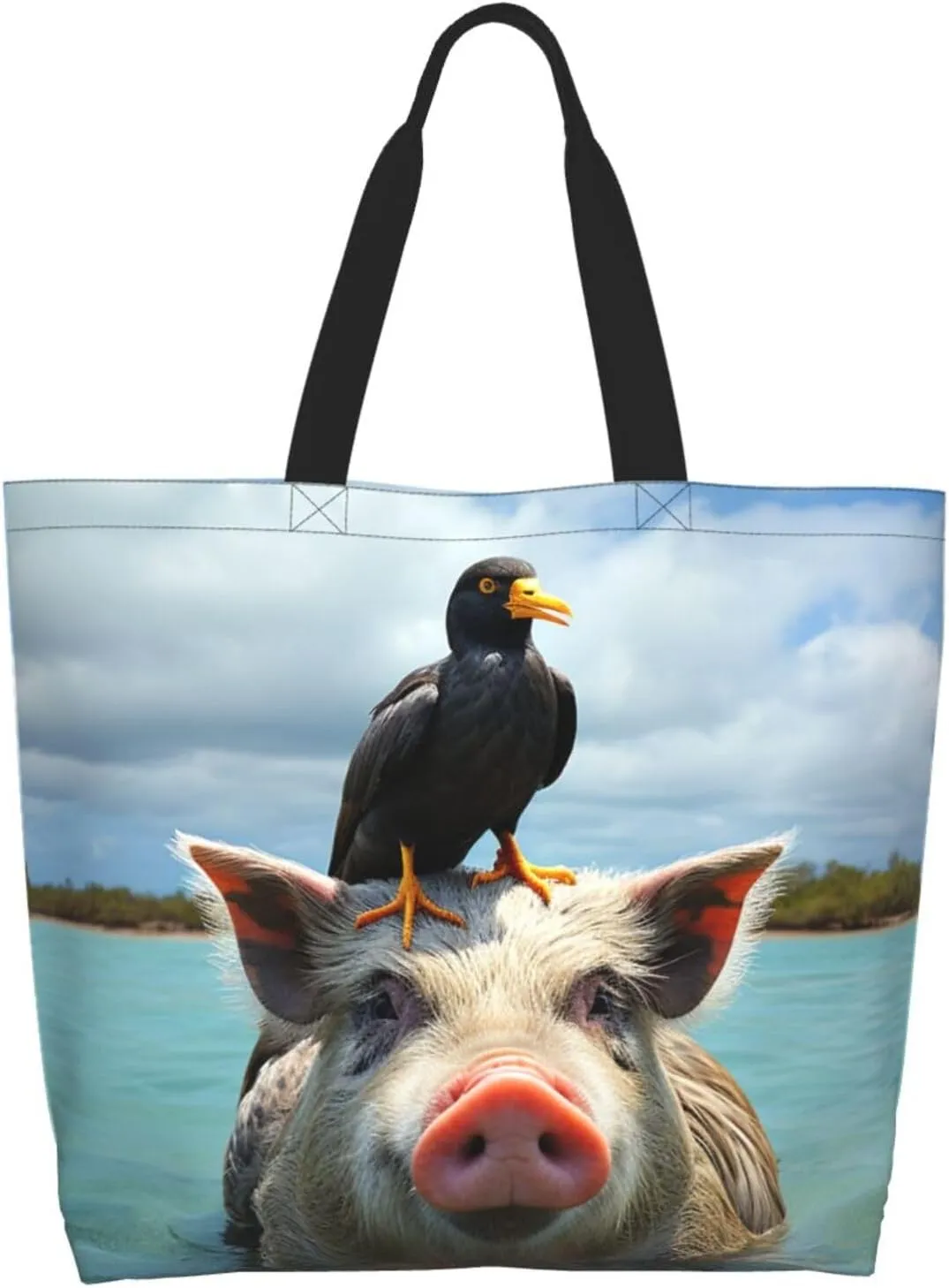 Tote Bag for Women Grocery Bag Reusable Shopping Bag Bird resting on branch Handbag Foldable Shoulder Bag
