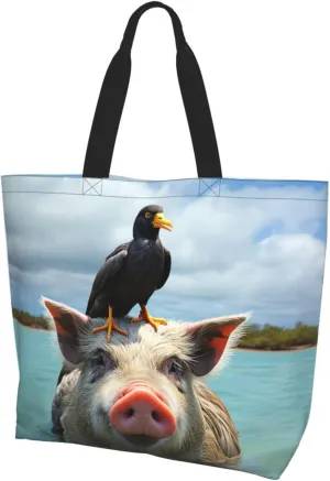 Tote Bag for Women Grocery Bag Reusable Shopping Bag Bird resting on branch Handbag Foldable Shoulder Bag