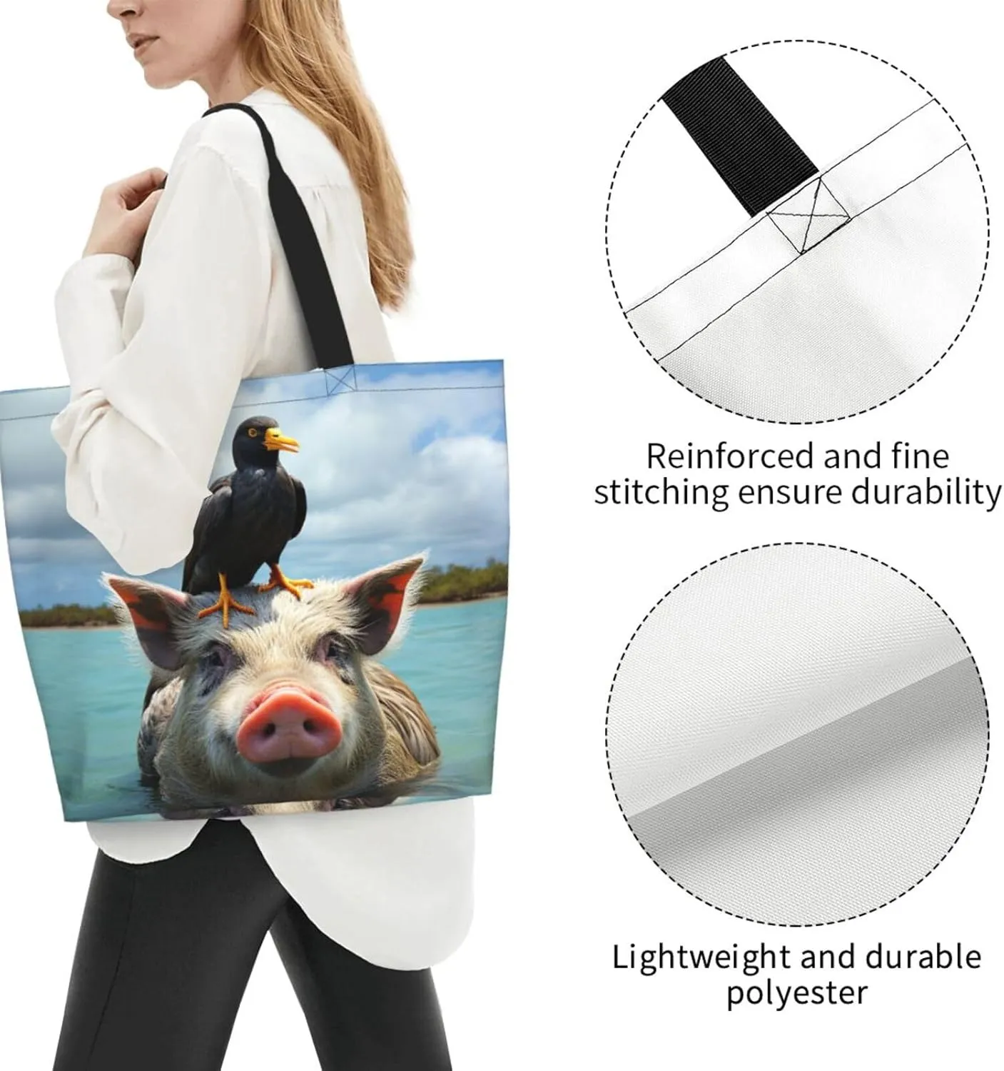 Tote Bag for Women Grocery Bag Reusable Shopping Bag Bird resting on branch Handbag Foldable Shoulder Bag