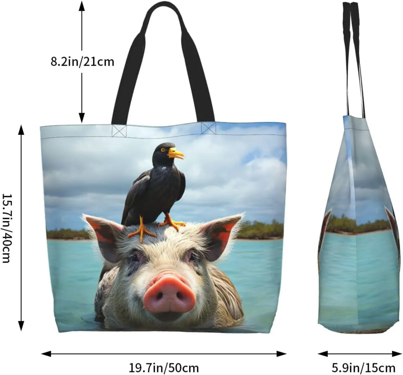 Tote Bag for Women Grocery Bag Reusable Shopping Bag Bird resting on branch Handbag Foldable Shoulder Bag