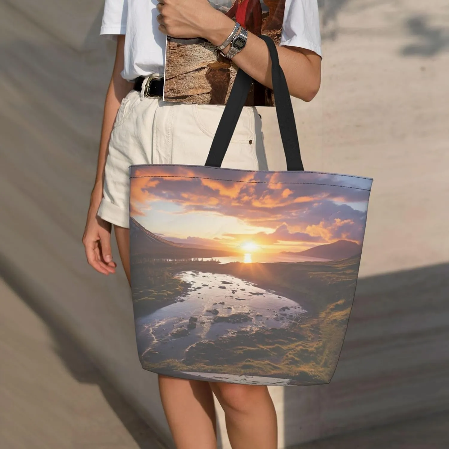 Tote Bag for Women Grocery Bag Reusable Shopping Bag Bird resting on branch Handbag Foldable Shoulder Bag