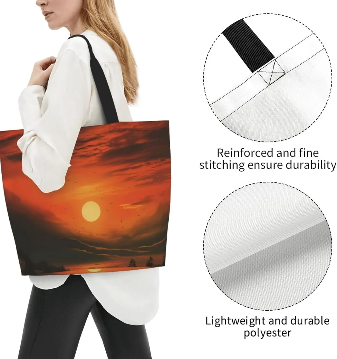 Tote Bag for Women Grocery Bag Reusable Shopping Bag Orange Flower Handbag Foldable Shoulder Bag