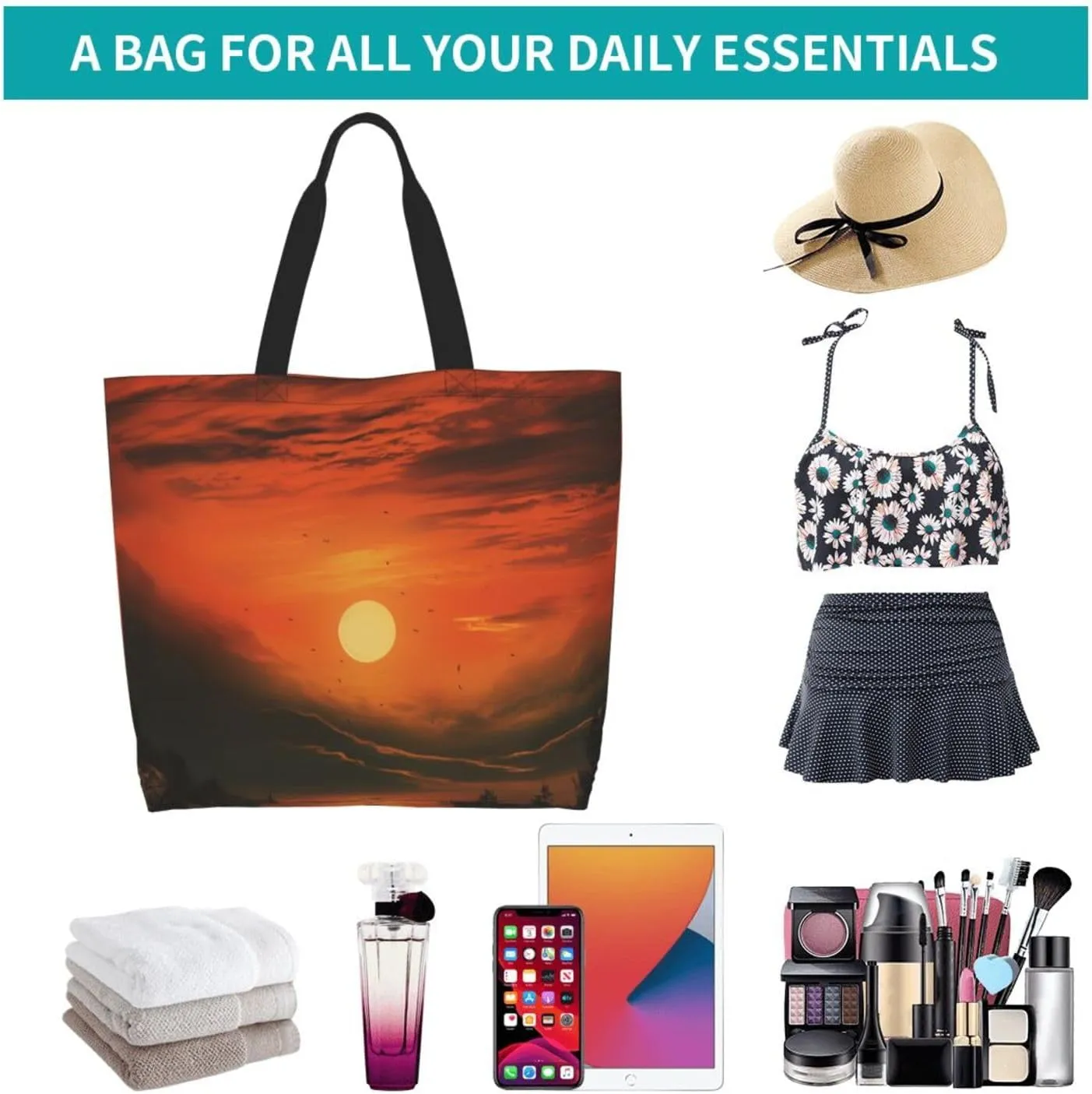 Tote Bag for Women Grocery Bag Reusable Shopping Bag Orange Flower Handbag Foldable Shoulder Bag