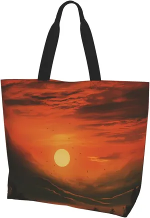 Tote Bag for Women Grocery Bag Reusable Shopping Bag Orange Flower Handbag Foldable Shoulder Bag