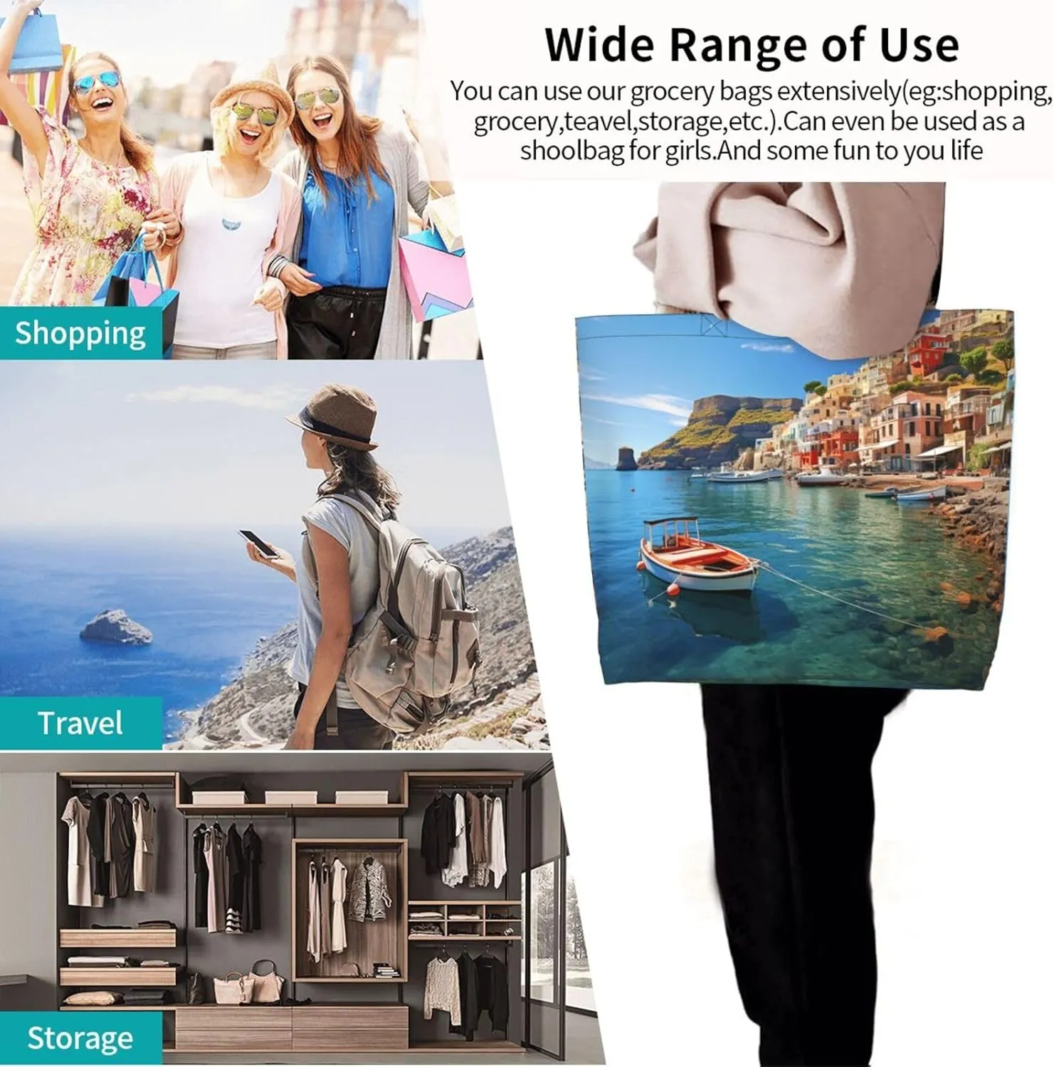 Tote Bag for Women Grocery Bag Reusable Shopping Bag Sunset art Handbag Foldable Shoulder Bag