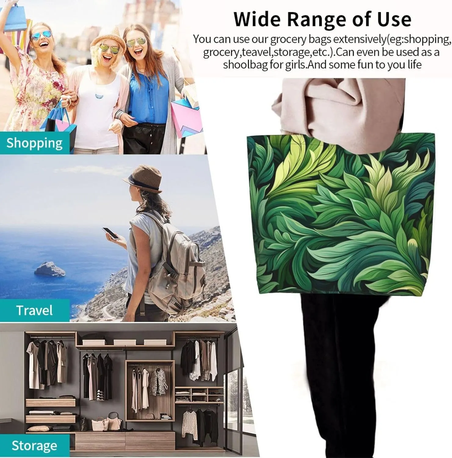 Tote Bag for Women Reusable Grocery Bag Shopping Bag Happy Puppy Tote Bags Handbag Foldable Shoulder Bag