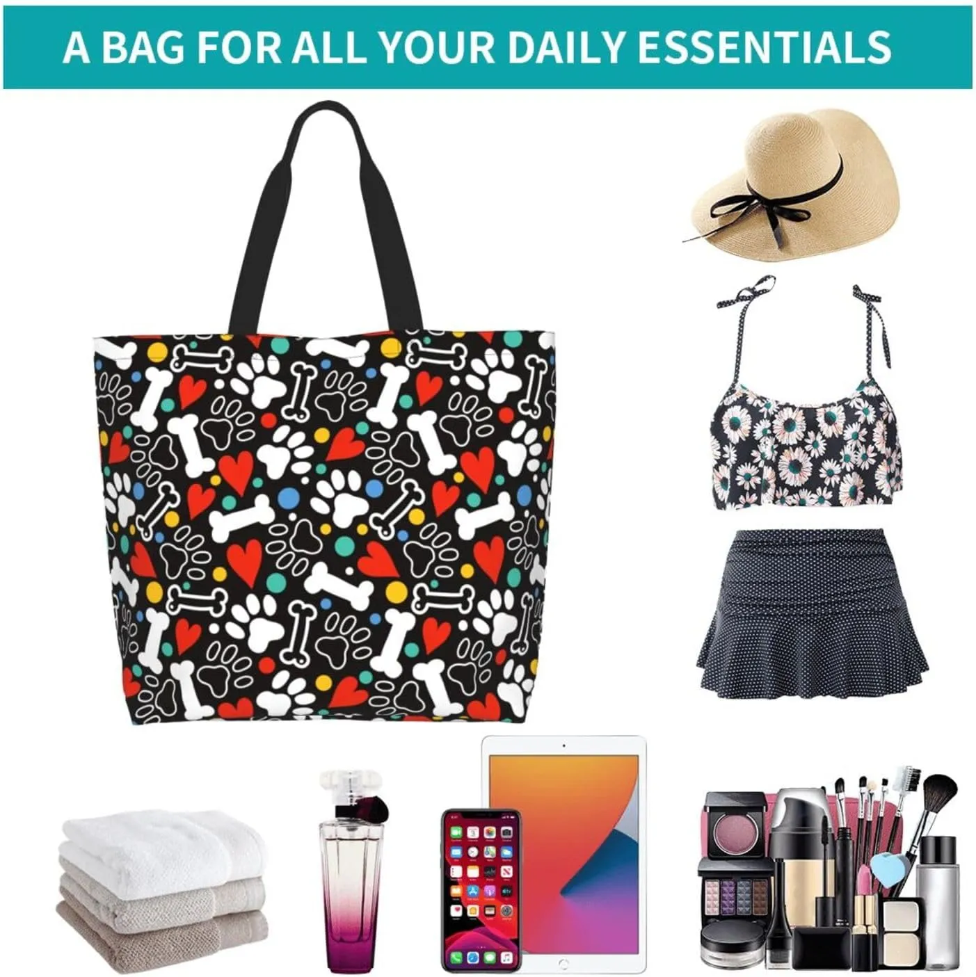 Tote Bag For Womens, Large Casual Shoulder Sling Bags Reusable Grocery Handbag For Travel Shopping Gym