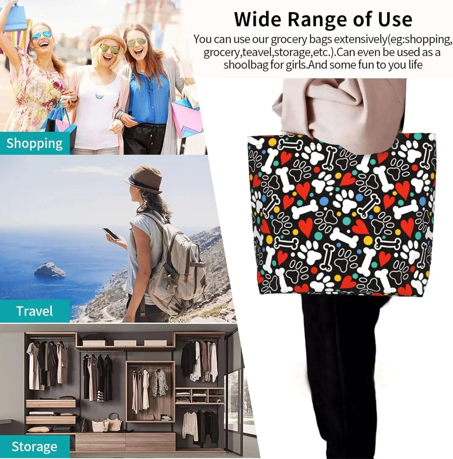 Tote Bag For Womens, Large Casual Shoulder Sling Bags Reusable Grocery Handbag For Travel Shopping Gym