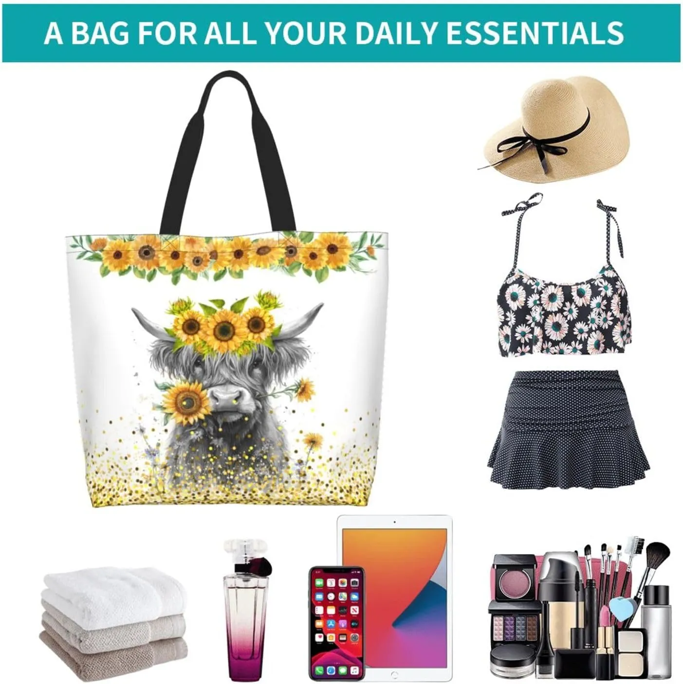 Tote Bag For Womens, Large Casual Shoulder Sling Bags Reusable Grocery Handbag For Travel Shopping Gym
