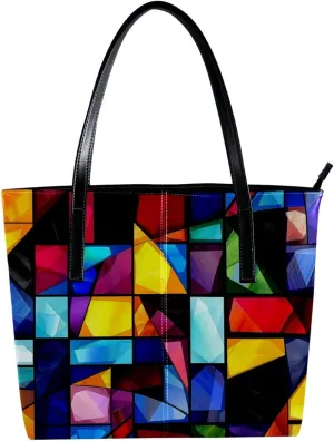 Tote Bags, Large Tote Bag, Women's Tote Handbags, Square Pattern Colorful Geometric, Totes for Women