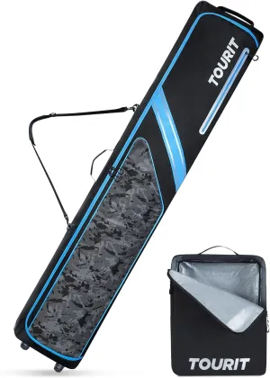 TOURIT Rolling Ski and Boot Bag Combo - Fully Padded With Wheels for Air Travel, Water-Resistant 900D Oxford Fabric, Foldable Wheeled Bag Holds 2 Pairs of Skis (195cm)