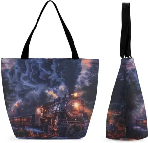 Train The Express American Railroad Tote Bag for Women Reusable Beach Shoulder Bag Lightweight Grocery Bags Travel Handbag