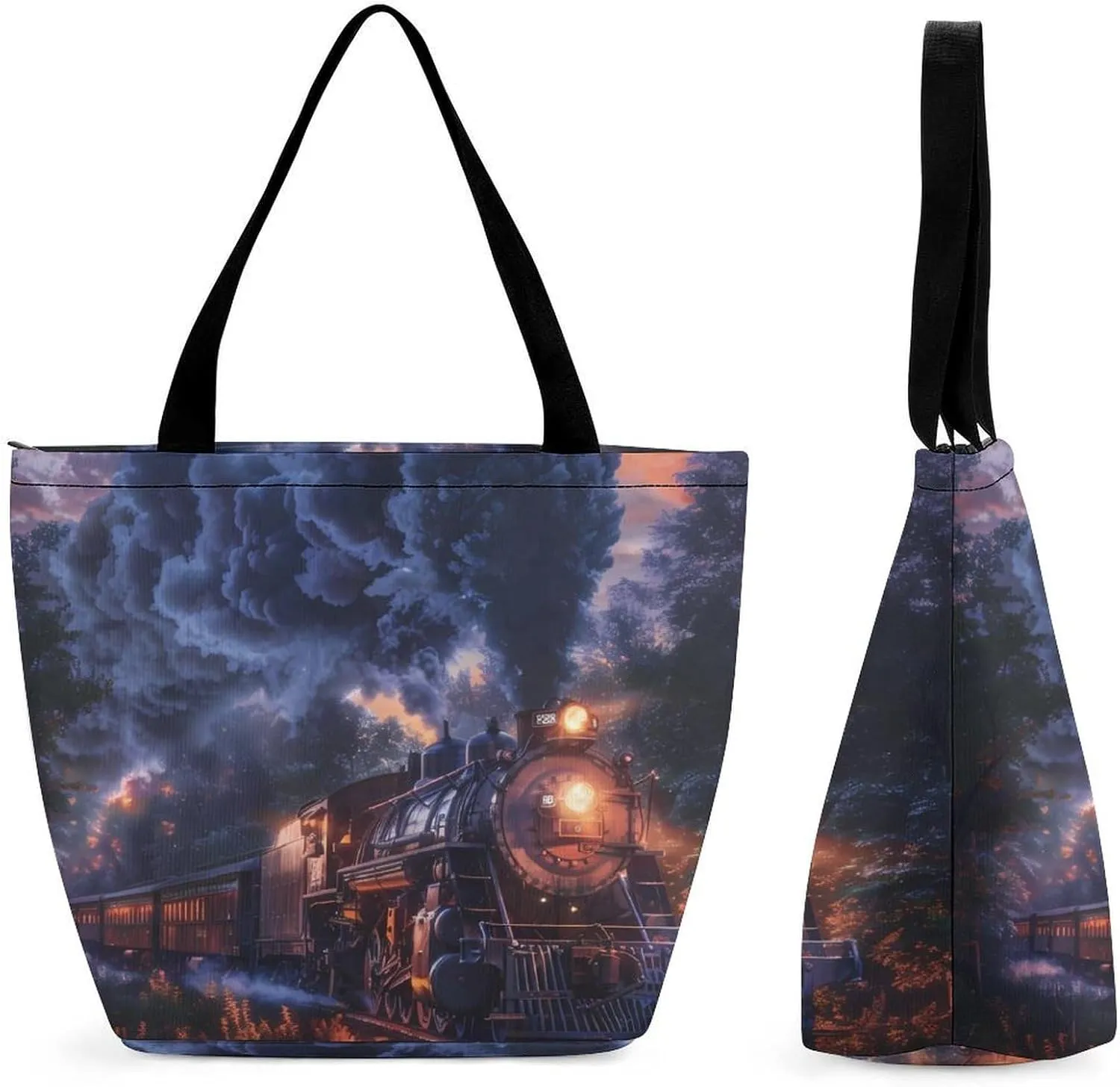 Train The Express American Railroad Tote Bag for Women Reusable Beach Shoulder Bag Lightweight Grocery Bags Travel Handbag