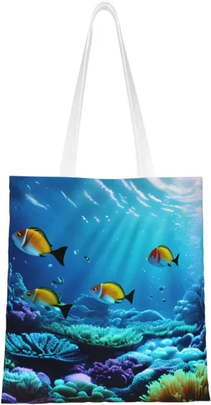 Tranquil Underwater Scenery Print Canvas Tote Bag Reusable Shoulder Shopping Bags For Daily Use Shopping Travel