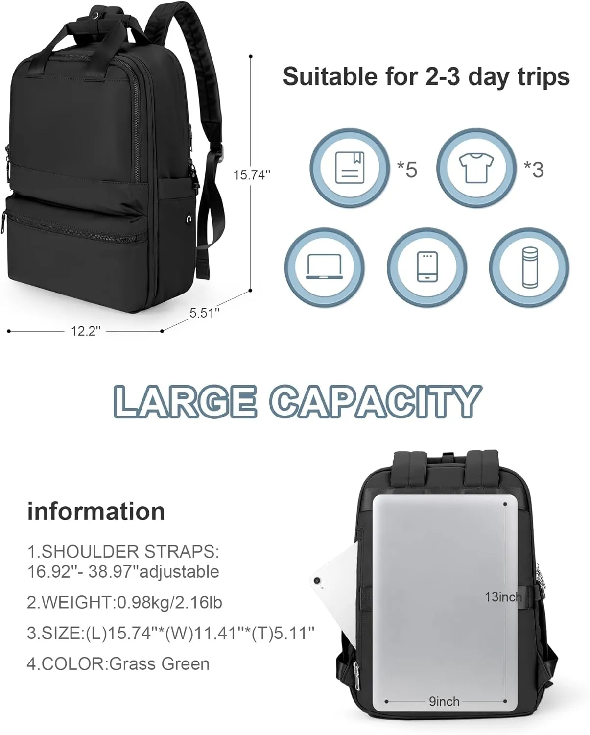 Travel Backpack For Women,Carry On Backpack Airline Approved,Laptop Work Backpacks For Men,Personal Item Travel Bag