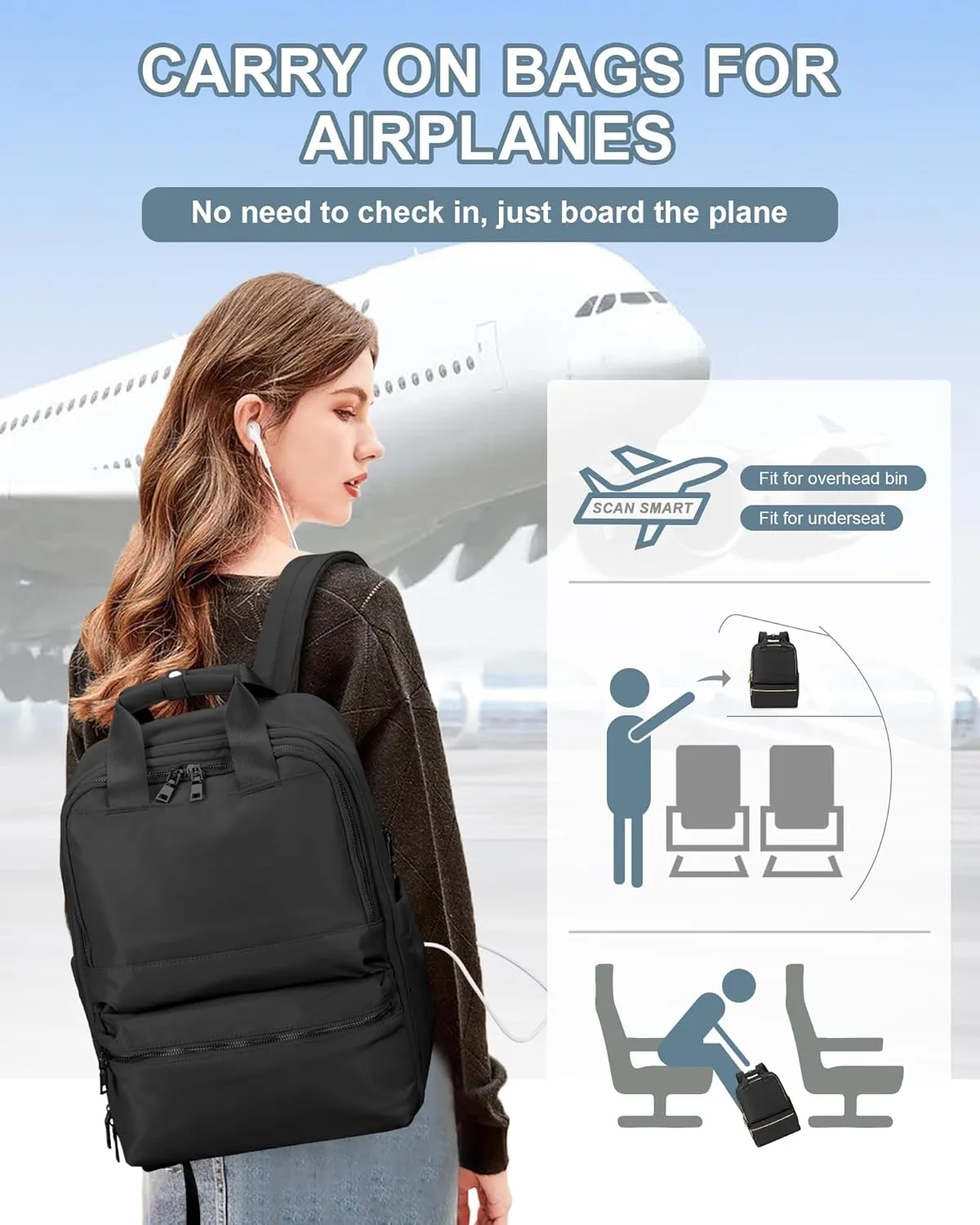 Travel Backpack For Women,Carry On Backpack Airline Approved,Laptop Work Backpacks For Men,Personal Item Travel Bag