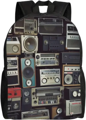 Travel Backpack Vintage Wall of Radio Boombox Laptop Backpack 16.1in Lightweight Hiking Daypack Computer Bag Gift for Women Men