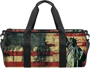 Travel Bag,Mens Gym Bag,Womens Gym Bag,Vintage American Flag Statue of Liberty,Sports Bag