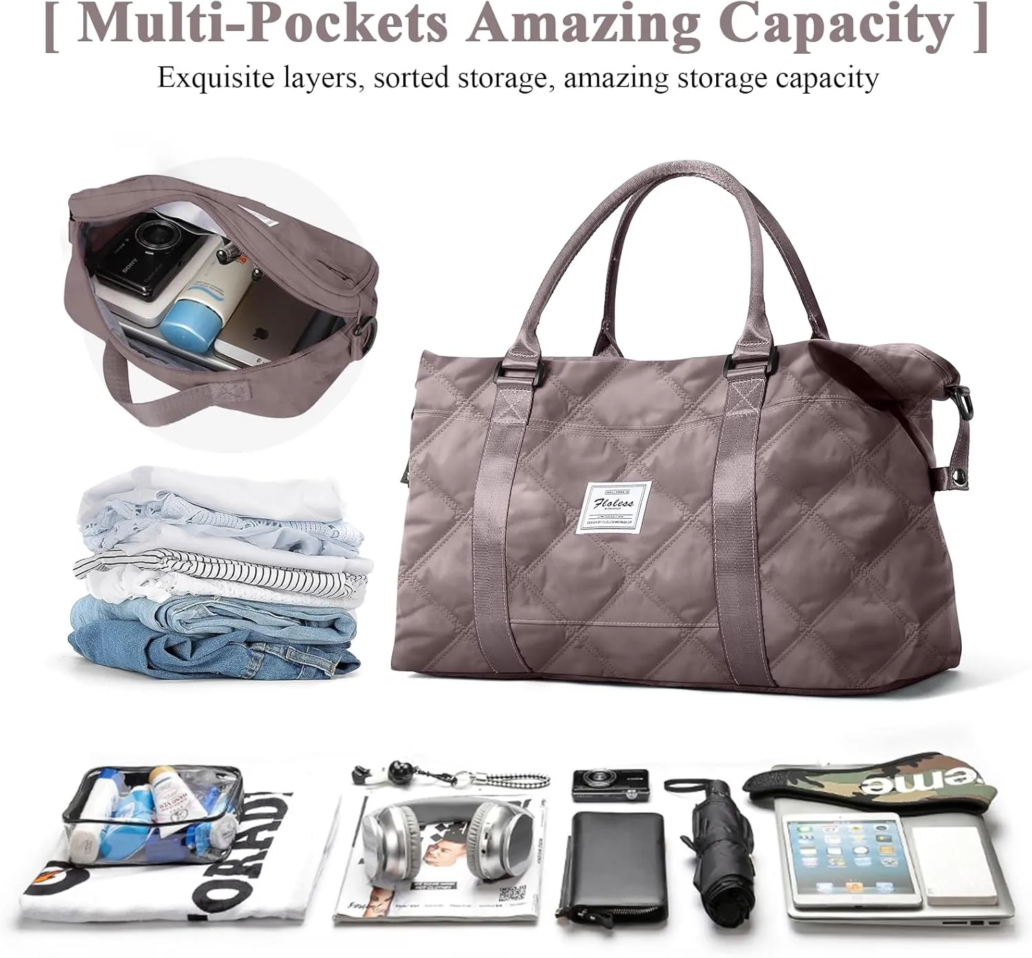 Travel Duffel Bag for Women, Overnight Weekender Bag with Toiletry Bag, Carry on Personal Item Bag,Gym Bag
