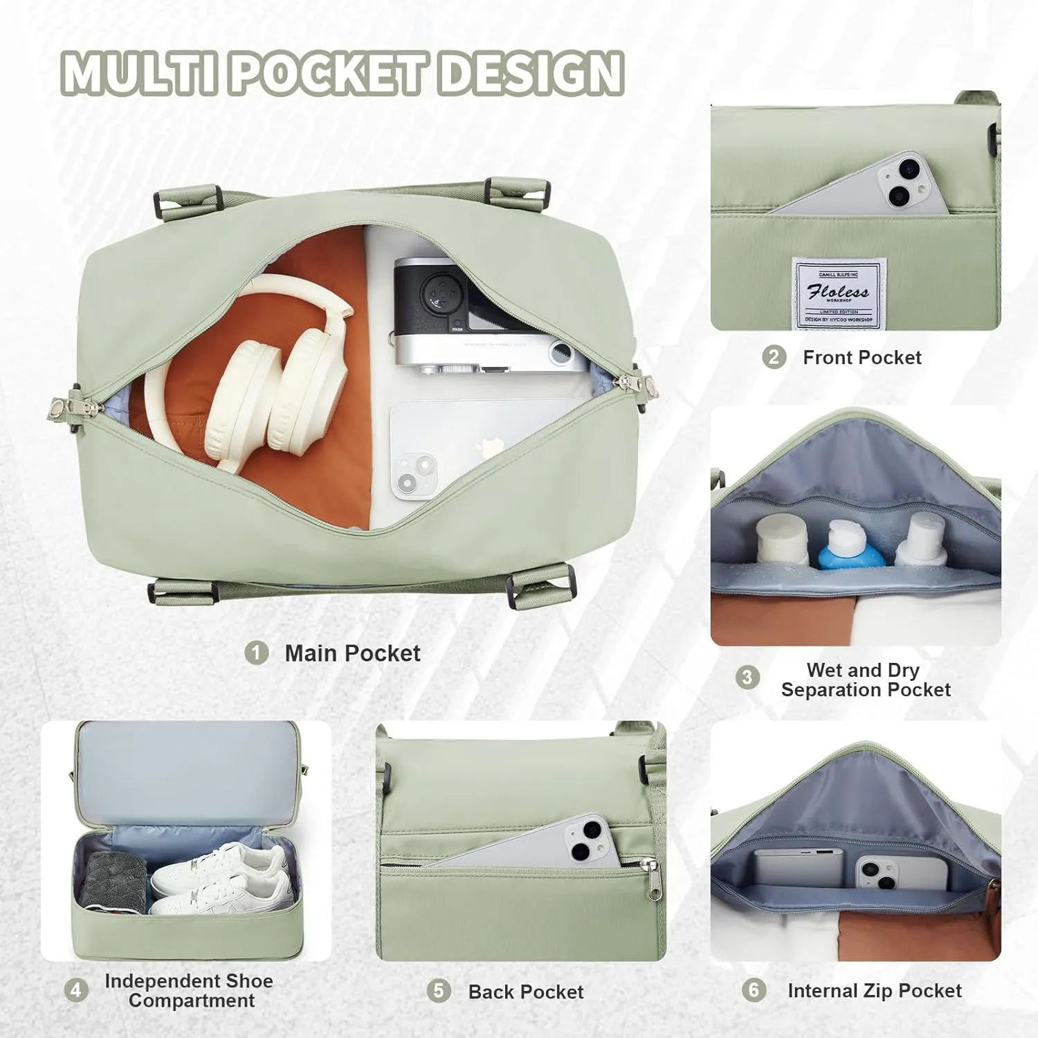 Travel Duffel Bag, Sports Tote Gym Bag, Shoulder Weekender Overnight Bag for Women