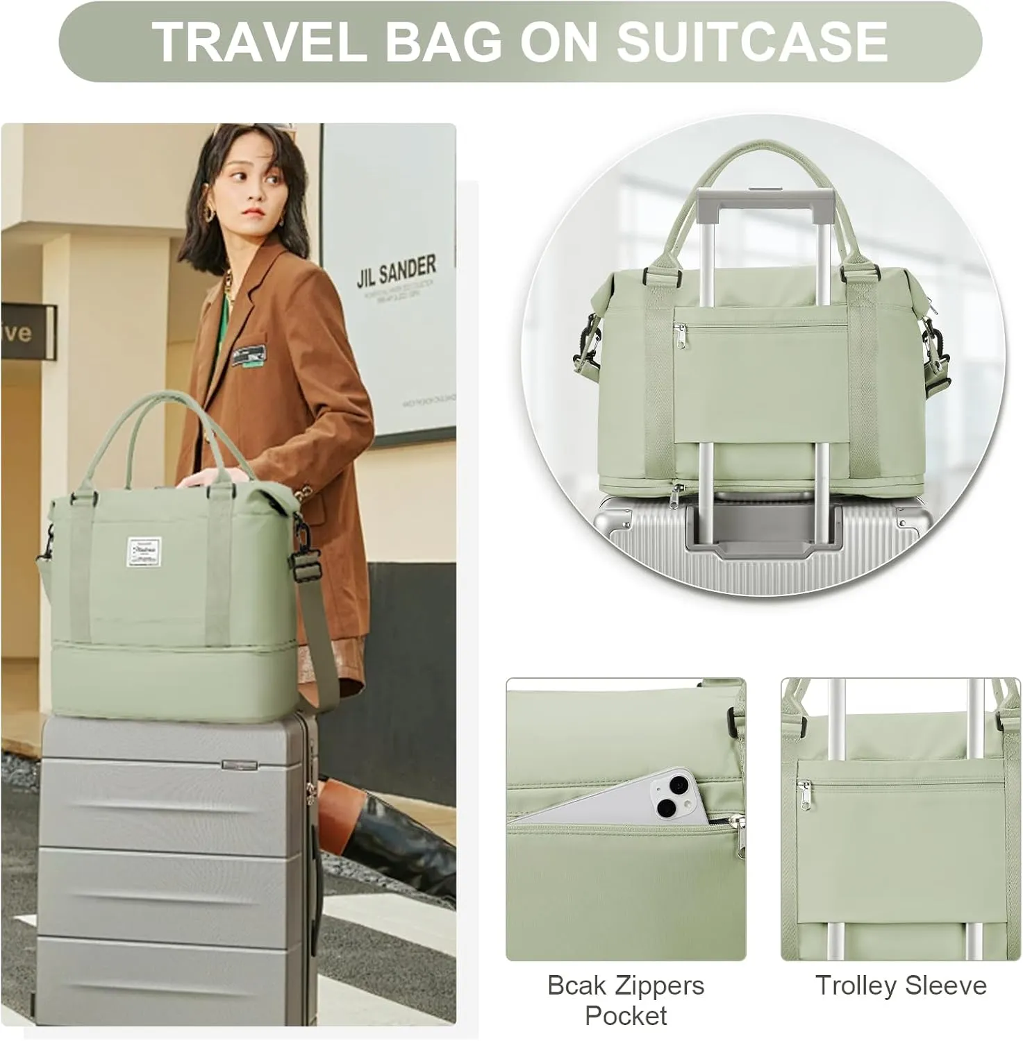 Travel Duffel Bag, Sports Tote Gym Bag, Shoulder Weekender Overnight Bag for Women