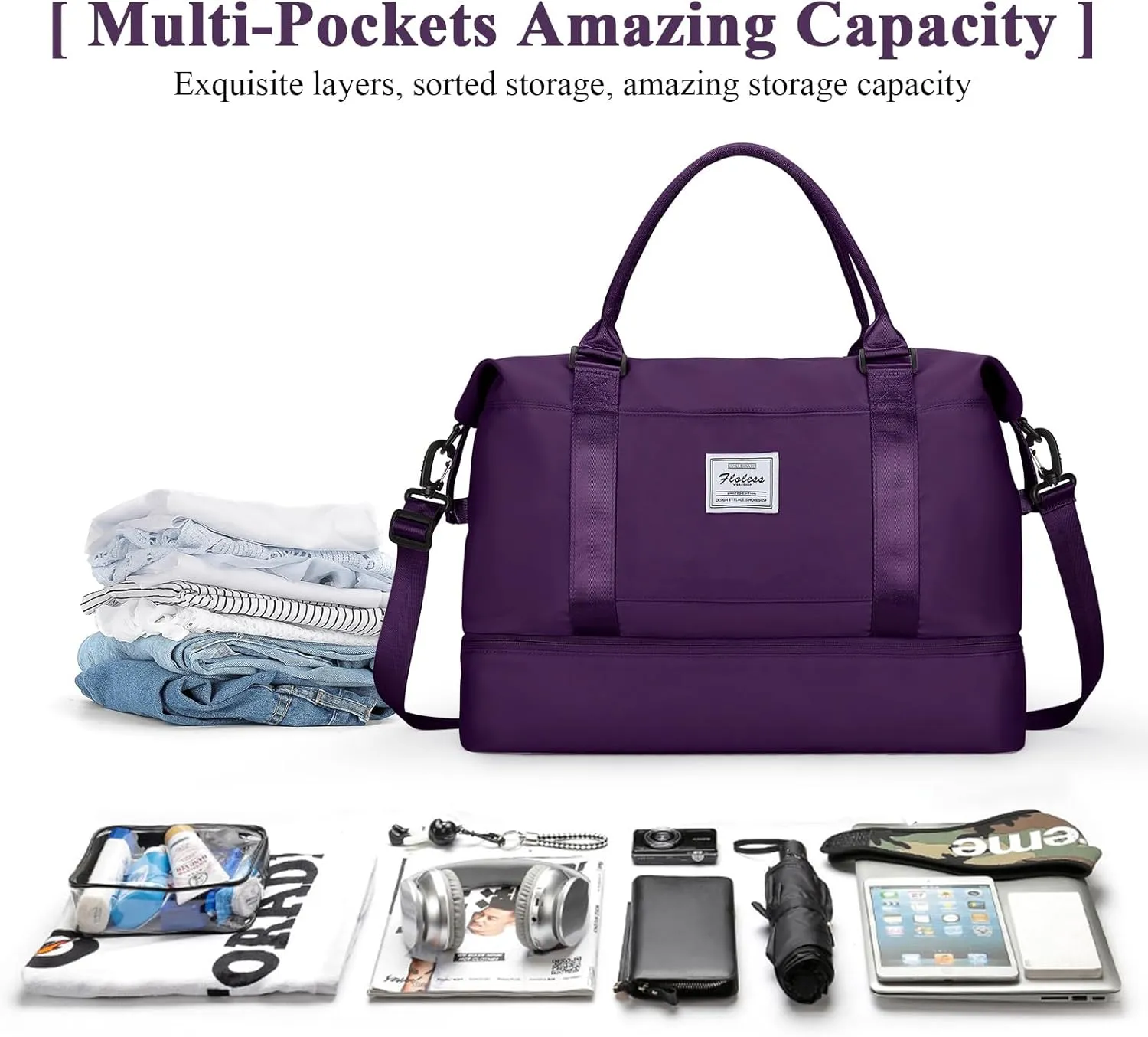 Travel Duffel Bag with Shoes Compartment, Overnight Weekender Bags for Women,Carry on Personal Item Bag