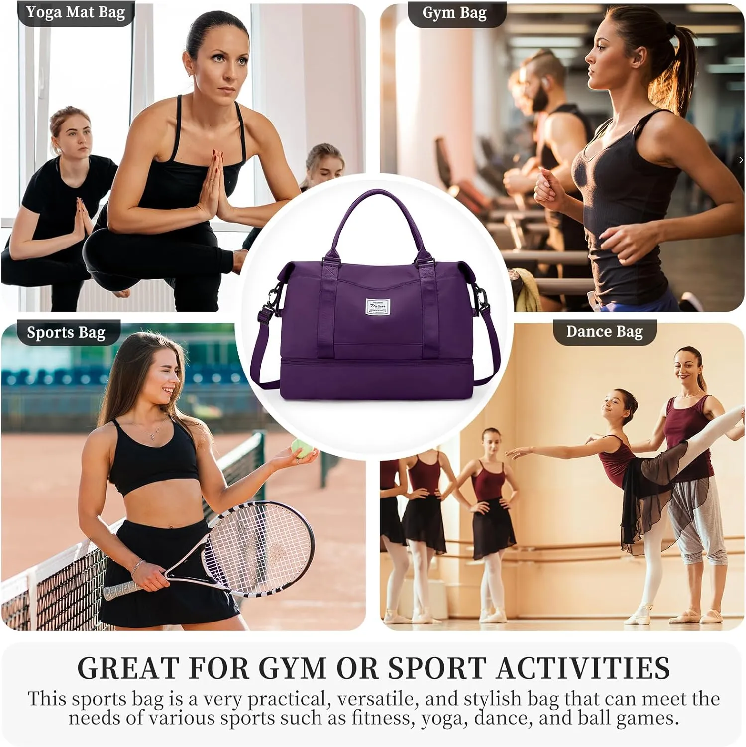 Travel Duffel Bag with Shoes Compartment, Overnight Weekender Bags for Women,Carry on Personal Item Bag