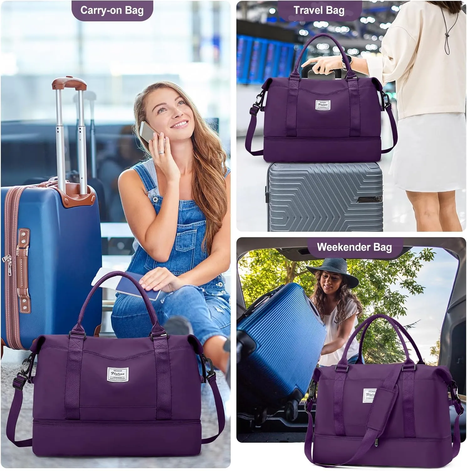 Travel Duffel Bag with Shoes Compartment, Overnight Weekender Bags for Women,Carry on Personal Item Bag