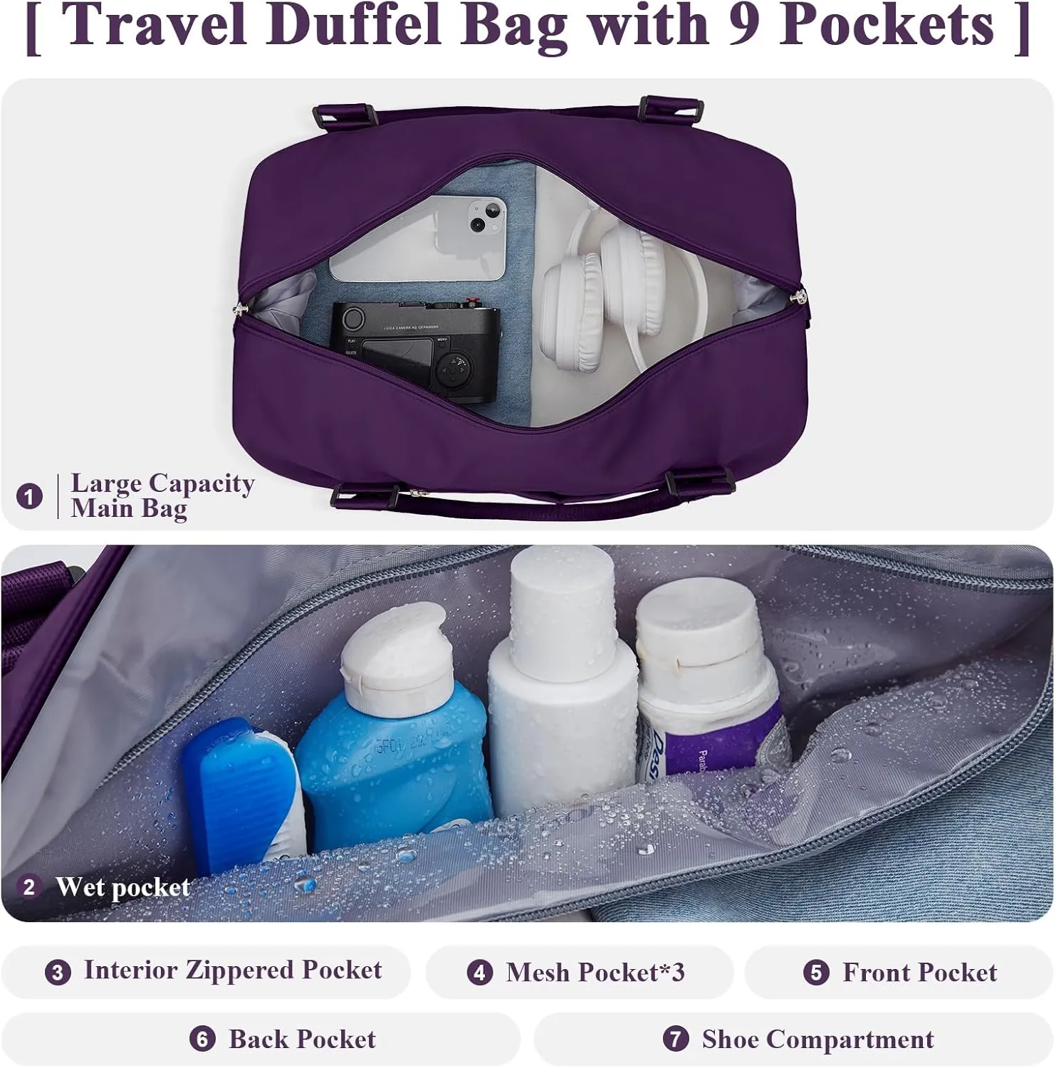 Travel Duffel Bag with Shoes Compartment, Overnight Weekender Bags for Women,Carry on Personal Item Bag