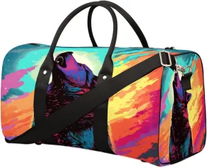 Travel Duffel Bag Wolf Starry Sky Waterproof Sport Gym Bag Foldable Travel Bag Overnight Bag Weekender Bag Handbag Sports Duffle Bags for Women Men Boys Girls
