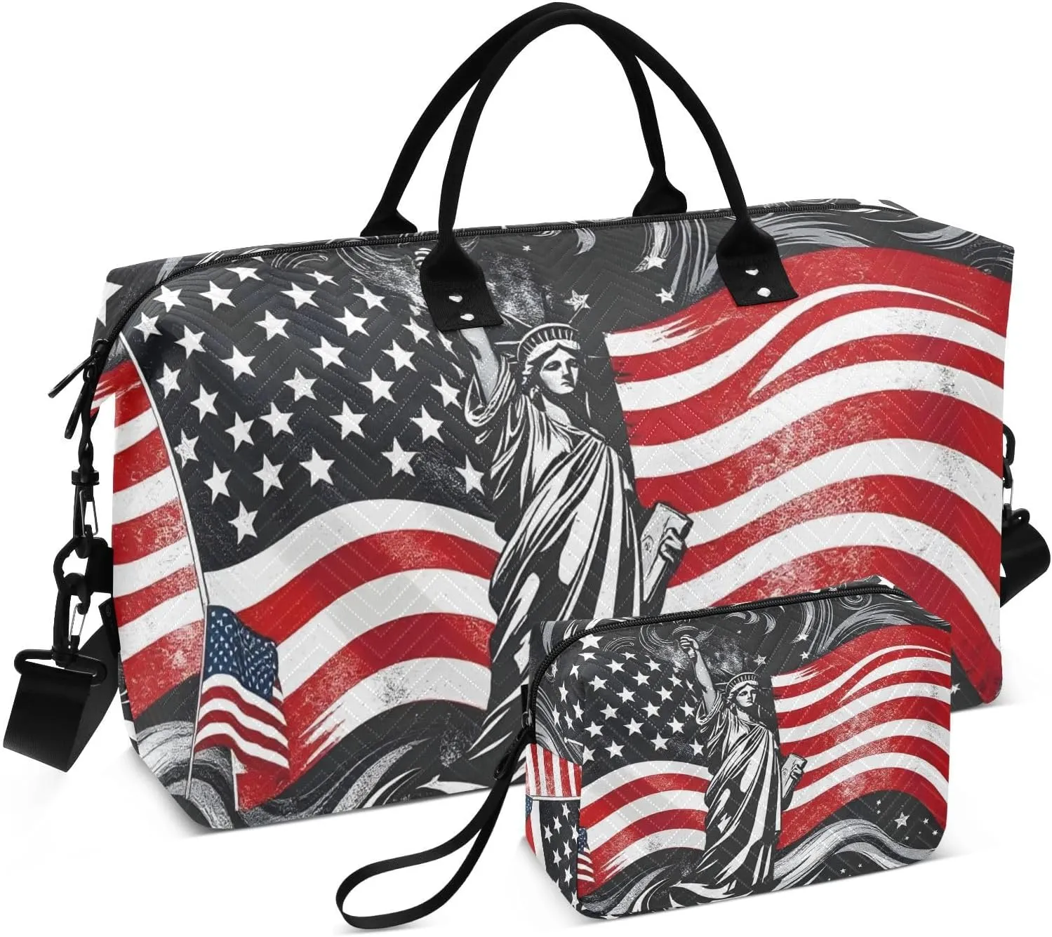 Travel Duffel Bags for Unisex-Adult, Personal Item Travel Duffel Bag with Shoes Compartment, Carry On Bag for Women, Travel, Gym, Weekend,Black Statue Of Liberty
