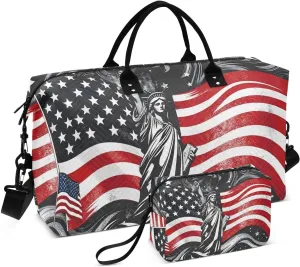 Travel Duffel Bags for Unisex-Adult, Personal Item Travel Duffel Bag with Shoes Compartment, Carry On Bag for Women, Travel, Gym, Weekend,Black Statue Of Liberty