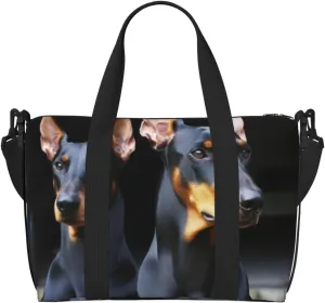 Travel Duffel Bags Personal Item Bag Carry On Luggage Bag Training Handbag Lightweight Waterproof Sports Gym Bag Doberman Weekender Bag for Women Men, Black, One Size, Travel Duffle