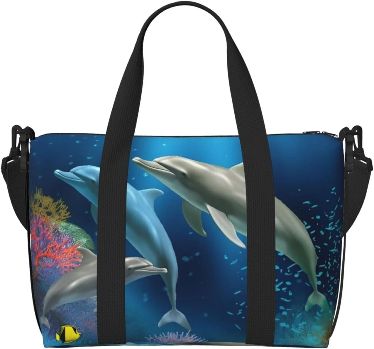 Travel Duffel Bags Personal Item Bag Carry on Luggage Bag Training Handbag Lightweight Waterproof Sports Gym Bag Underwater Dolphins Coral Fish Weekender Bag for Women Men