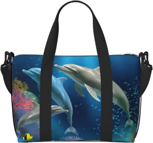 Travel Duffel Bags Personal Item Bag Carry on Luggage Bag Training Handbag Lightweight Waterproof Sports Gym Bag Underwater Dolphins Coral Fish Weekender Bag for Women Men