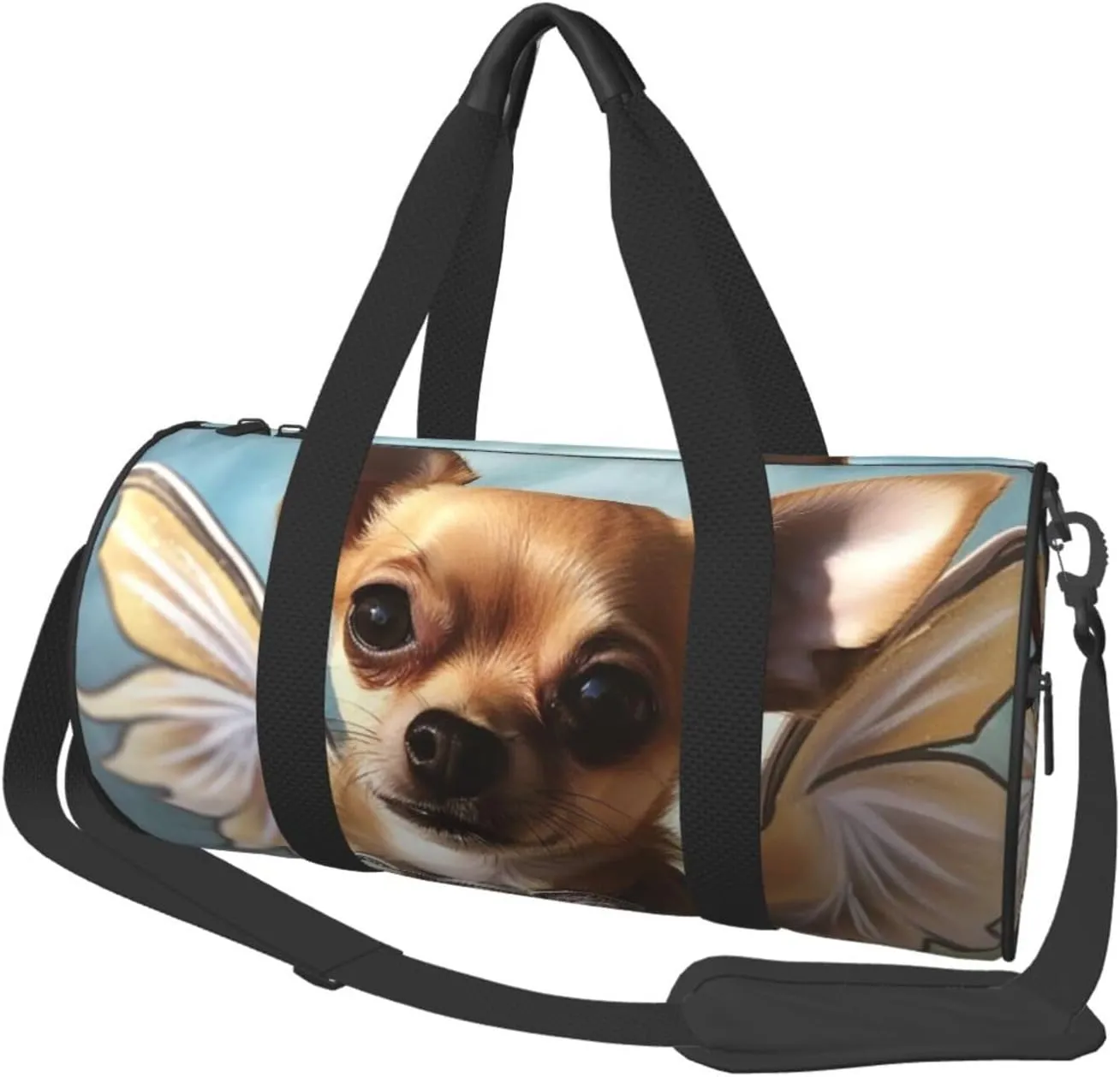 Travel Duffle Bag Lightweight Sports Gym Bag for Men Women Foldable Carry On Weekender Overnight Bag Brown Chihuahua Angel Wings Canvas Sport Duffel Bag for Yoga Business Trip, Black, One Size