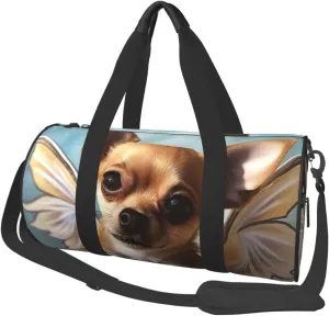 Travel Duffle Bag Lightweight Sports Gym Bag for Men Women Foldable Carry On Weekender Overnight Bag Brown Chihuahua Angel Wings Canvas Sport Duffel Bag for Yoga Business Trip, Black, One Size