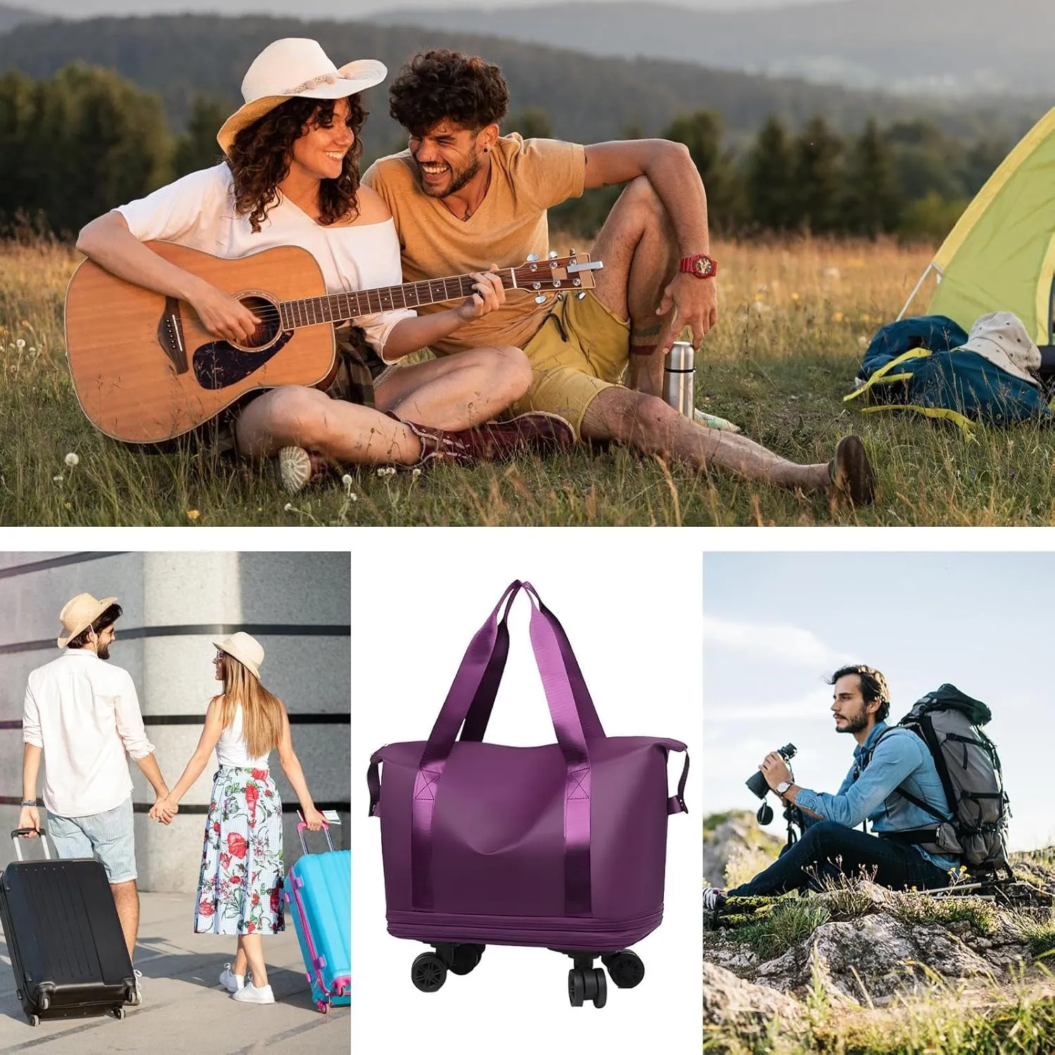 Travel Duffle Bag - Rolling Duffle Bag With Detachable Wheels | Foldable Dufflee Bag With Wheels And Handle | Rolling Suitcase Pack For Trip | Dry Wet Holdall Bags Weekend Overnight Bags For Swimming