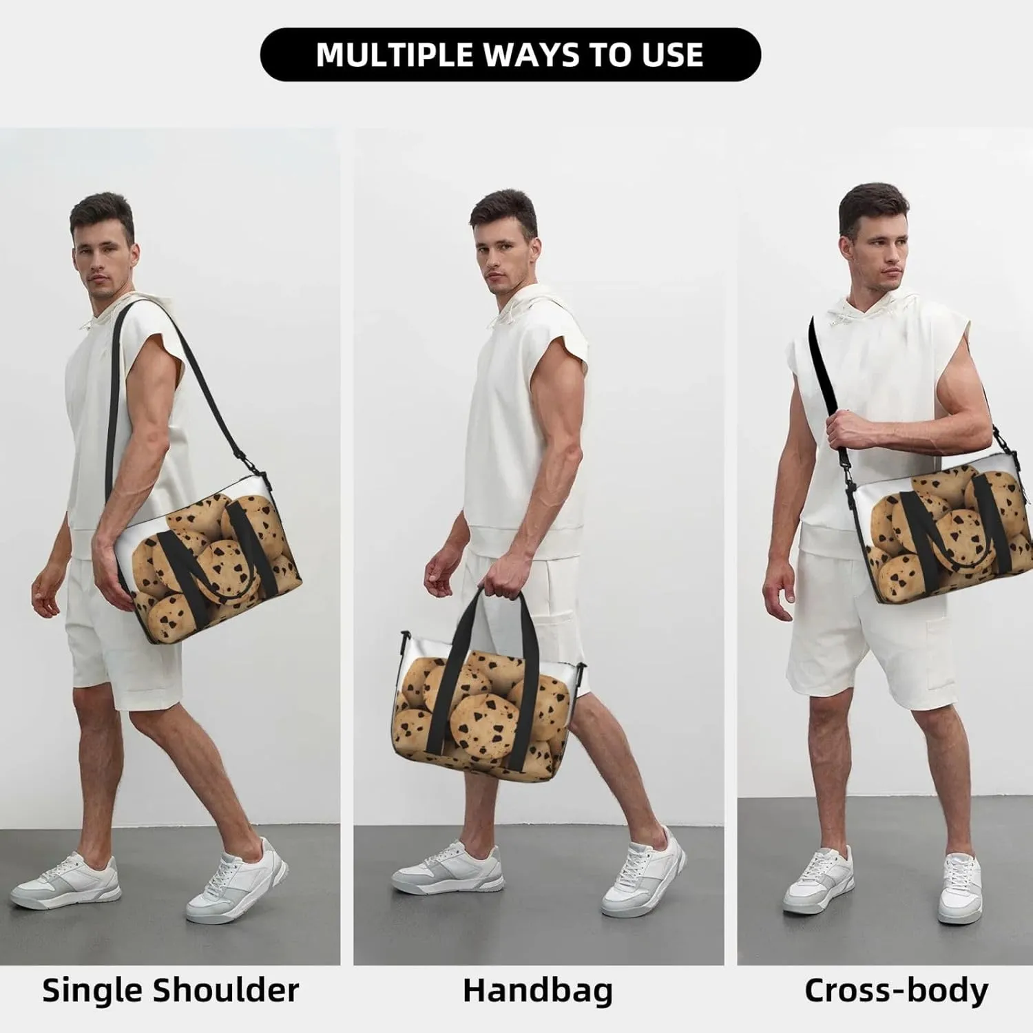 Travel Duffle Bag Weekender Bags for Men Women Adjustable Large Capacity Weekender Overnight Bag Carry On Tote Bags Waterproof Sport Gym Bag for Travel Yoga, Food Chip Biscuits, One Size