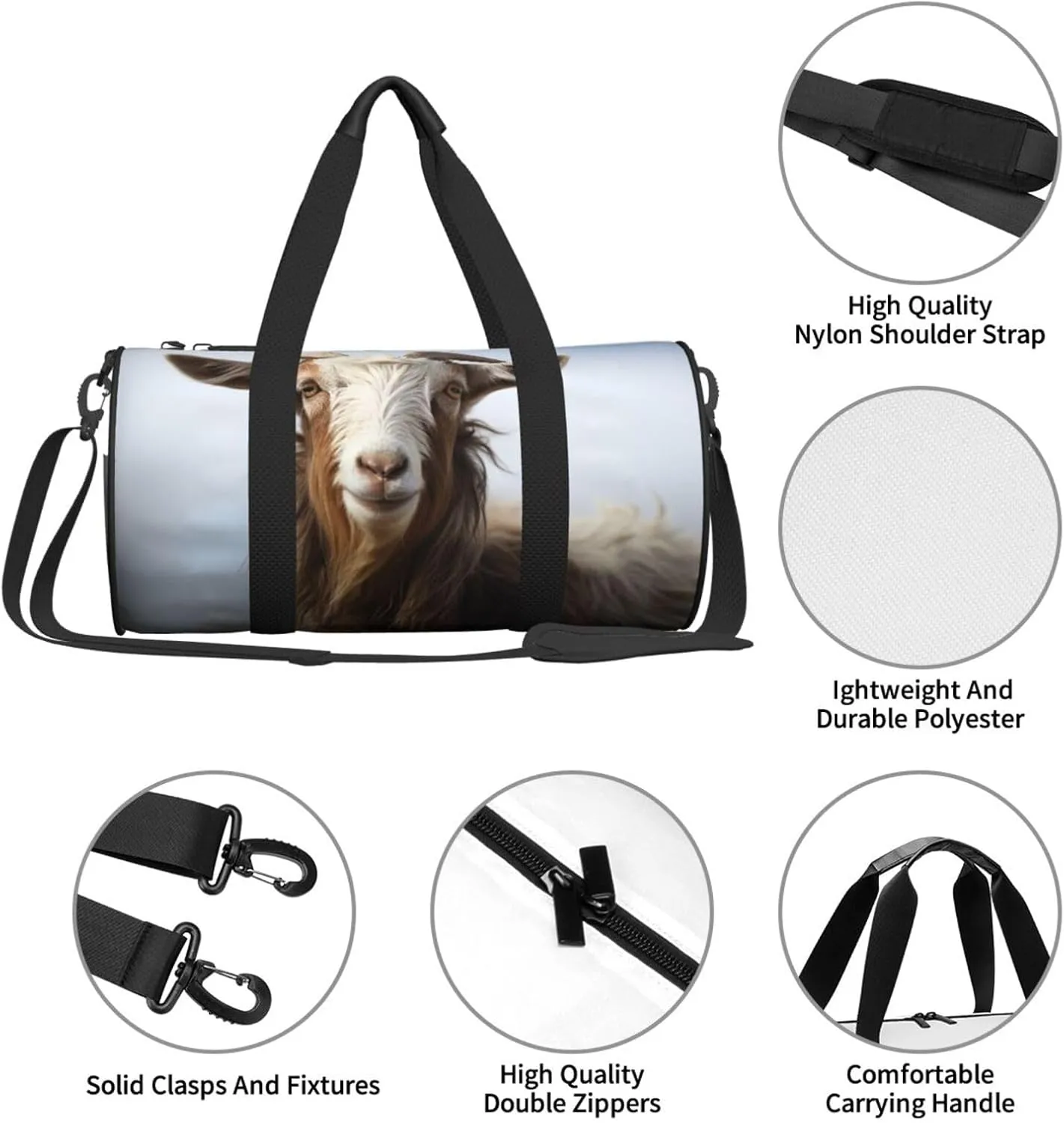 Travel Duffle Bag Weekender Bags for Men Women with Shoe Compartment Large Capacity Weekender Overnight Bag Animal Goat Carry On Tote Bags Sport Gym Bag for Travel Yoga