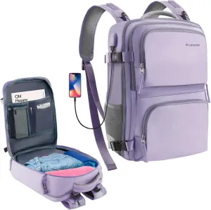 Travel Laptop Backpack Men Women,Business Anti Theft Carry On Backpacks with USB Charging Port Shoe Compartment Airline Approved,College Rucksack Fits 15.6 Inch Laptop & Notebook,Gray Purple