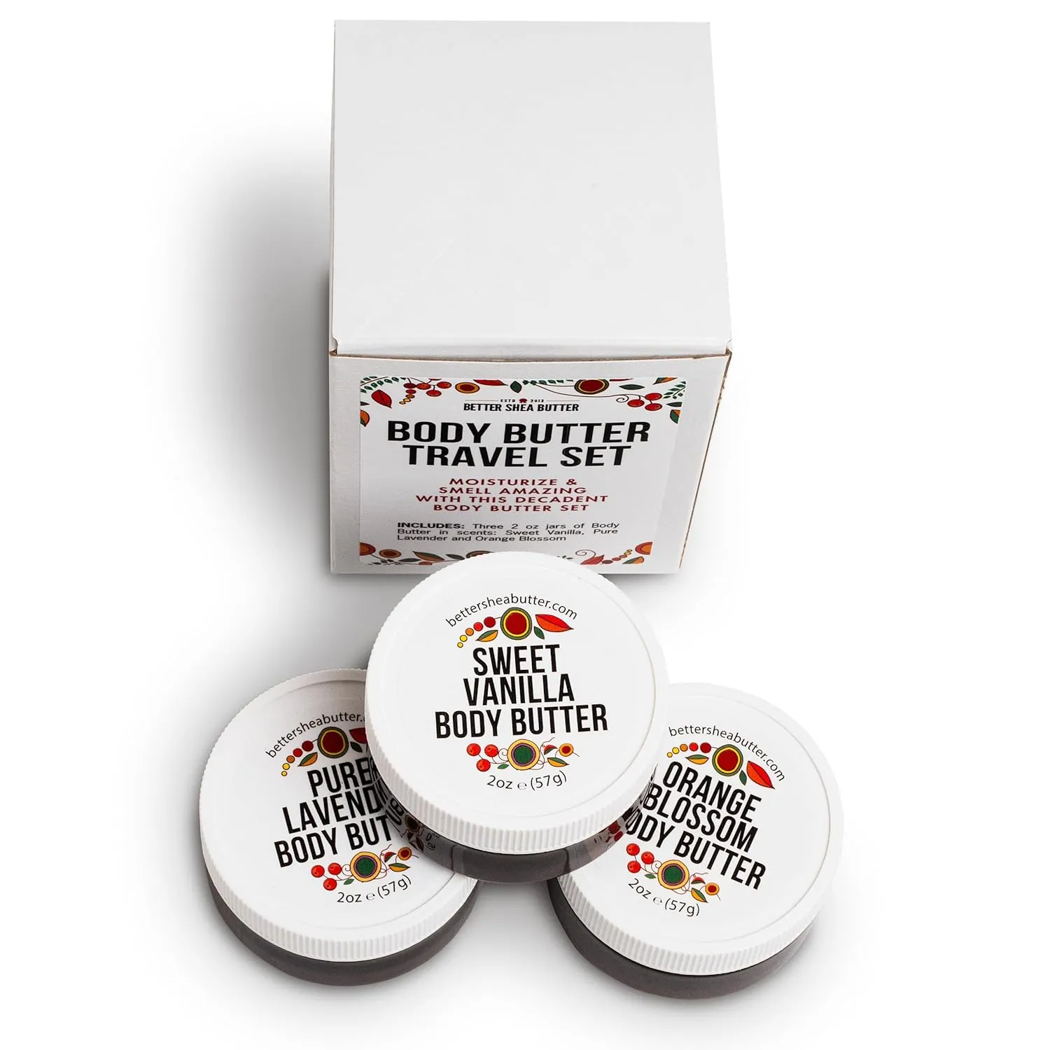 Travel Size Body Butter Set w/Orange Blossom, Lavender & Sweet Vanilla Body Creams - TSA Approved Travel Size Products, Mini Purse Essentials Items Women - Travel Lotion 3x2oz Jars