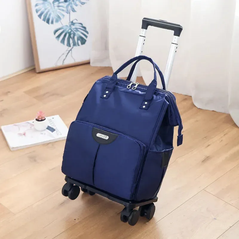 Travel Trolley Bag for Women – Oxford Large Capacity Wheeled Backpack