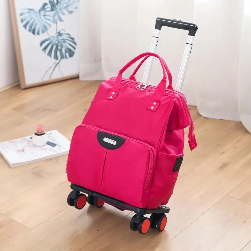 Travel Trolley Bag for Women – Oxford Large Capacity Wheeled Backpack
